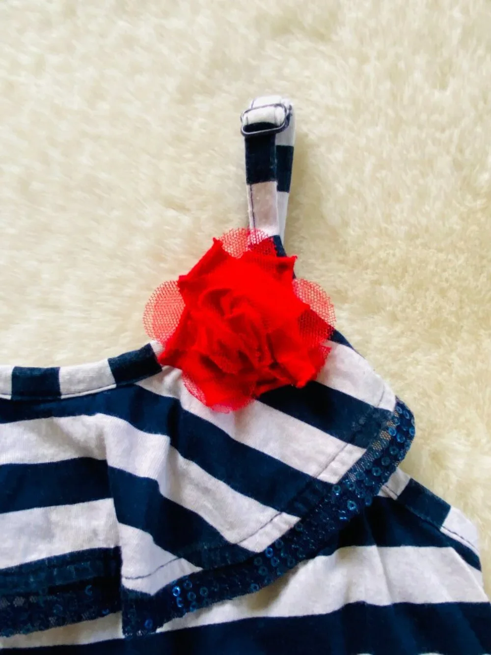 Justice Girl’s Size 10 Navy and White Floral dress with Red Floral Pin